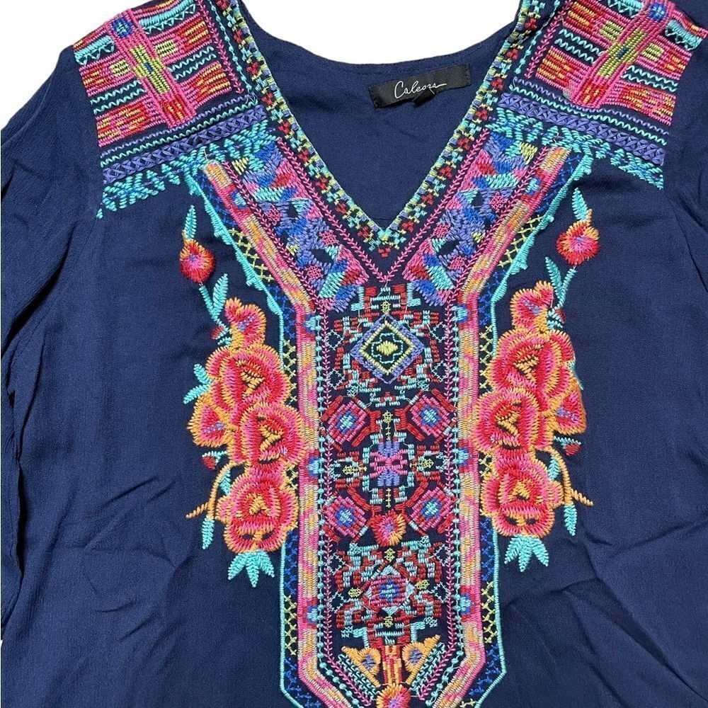 Calessa Embroidered Blouse Blue Size Medium - image 3